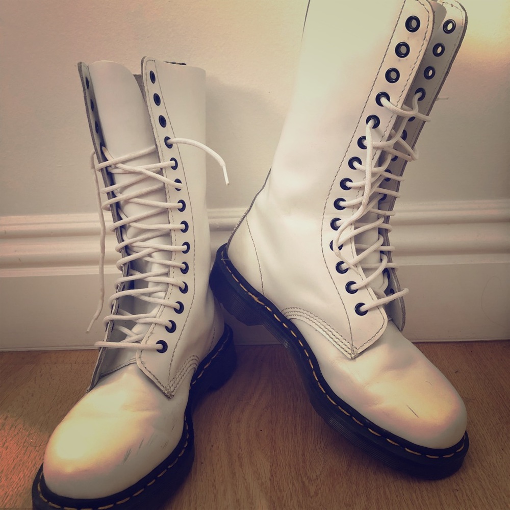 Doc Martens white leather lace up boots